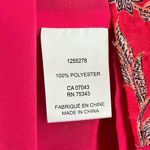 Rachel Zoe Pink Navy Blue Floral Lined Blouse Gathered Puff 3/4 Sleeves Size M - Picture 11 of 14